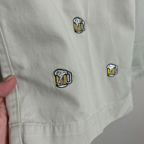 Patrick James Beer Mug Chino Shorts 32 Khaki Embroidered Preppy College Frat - Picture 4 of 6